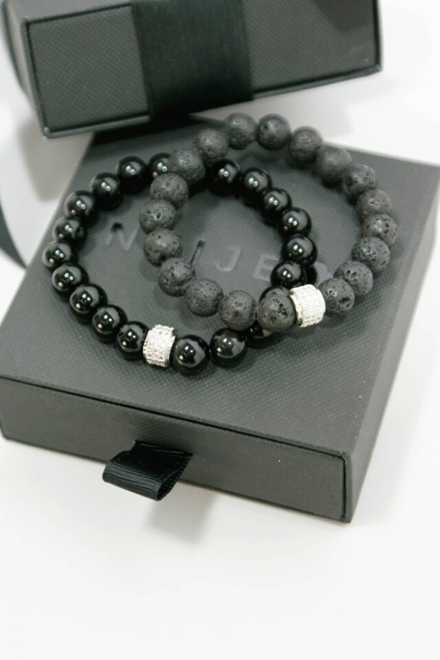NEIJE - Bracelet Achille Pierre de Lave Or Blanc – XL (poignet de 19 à 21 cm)