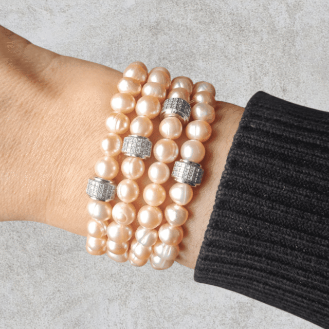 NEIJE - Parure Collier + Bracelet Perles d'eau douce Roses – Plaqué Or Jaune / XL (poignet de 19 à 21 cm) / 50 cm