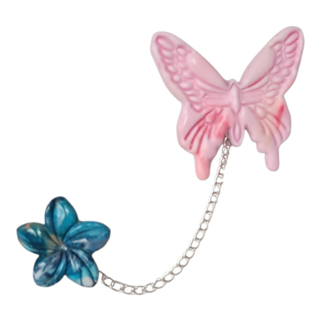 L’Atelier de Patricia - Broche Papillon & Fleur – Rose et bleu