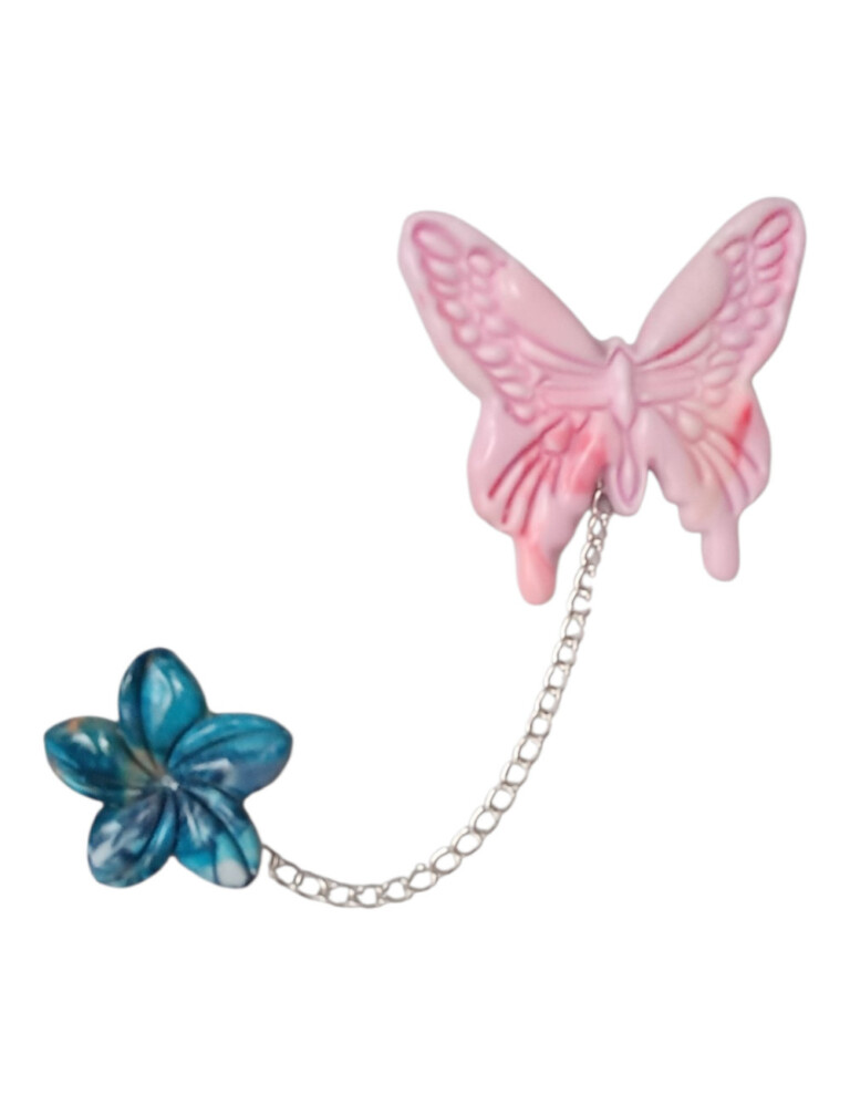 L’Atelier de Patricia - Broche Papillon & Fleur – Rose et bleu