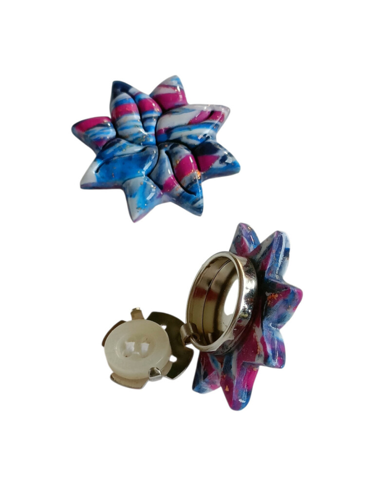 L’Atelier de Patricia - Cache bouton chemise -Couvre-bouton étoile multicolore – Bleu marine