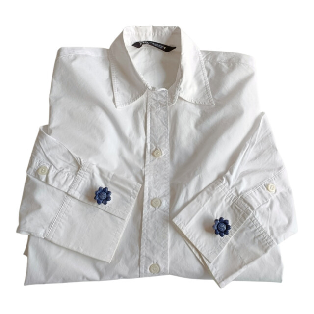 L’Atelier de Patricia - Cache-boutons- Fleur Indigo Glamour – Bleu marine