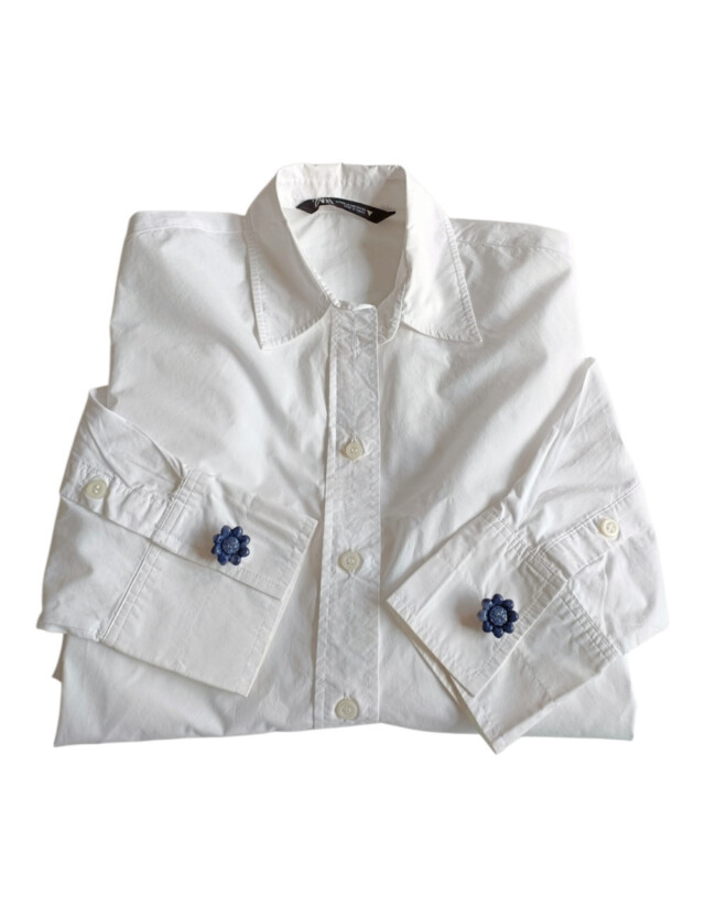 L’Atelier de Patricia - Cache-boutons- Fleur Indigo Glamour – Bleu marine