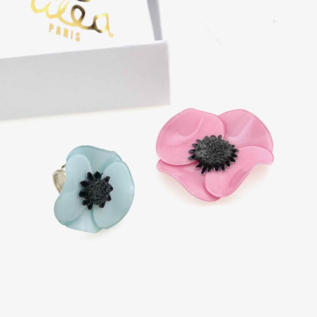 Ciléa Bijoux - Coffret box cadeau Anémone bague + broche – Rose Nacre