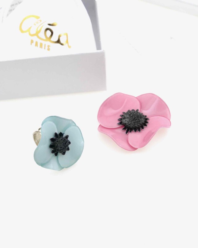Ciléa Bijoux - Coffret box cadeau Anémone bague + broche – Rose Nacre