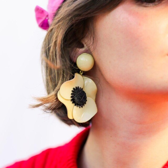 Ciléa Paris - Boucles d'oreilles pendantes Anémone - Grand – Tige (Oreilles percées) / Noir