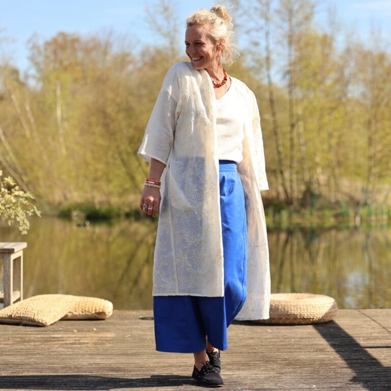 Meta SS25 - Calixte - Voile de viscose ivoire brodé doré – Taille unique