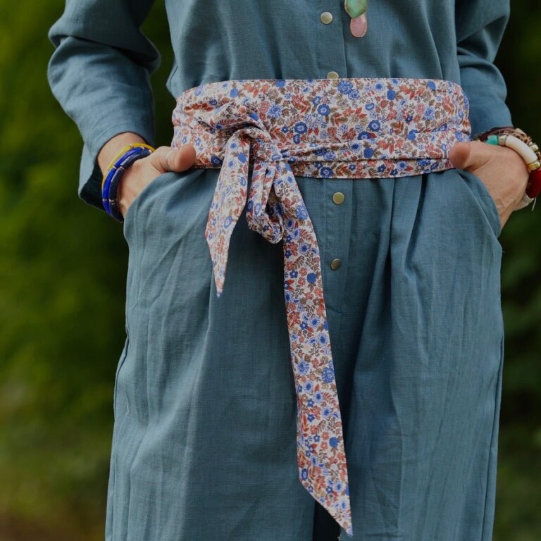 Quintessence - Ceinture Anita – Coton herbier bleu-orangé