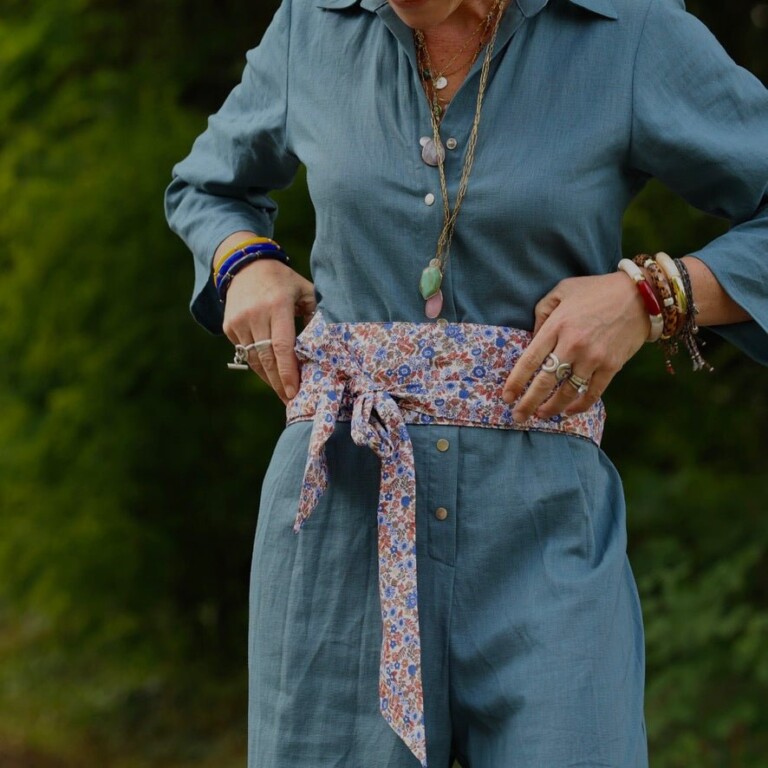 Quintessence - Ceinture Anita – Coton herbier bleu-orangé