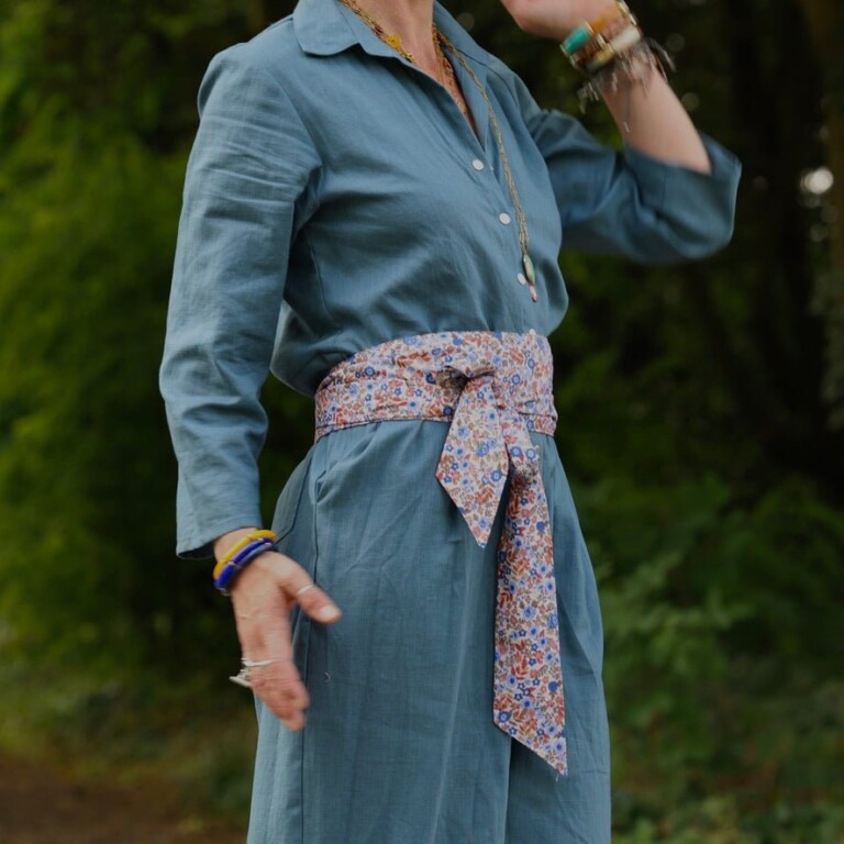 Quintessence - Ceinture Anita – Coton herbier bleu-orangé