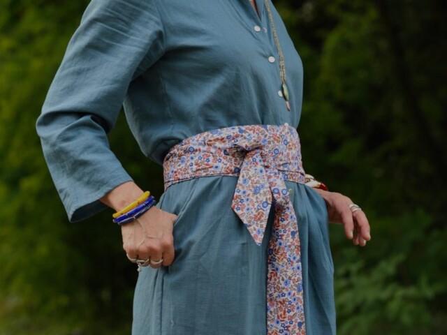 ceinture anita coton herbier bleu orange 8365157 Quintessence - Ceinture Anita – Coton herbier bleu-orangé