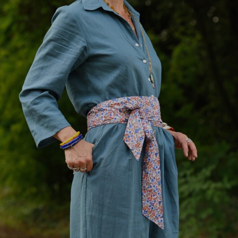 Quintessence - Ceinture Anita – Coton herbier bleu-orangé