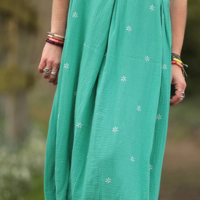 Meta SS25 - Ceinture Anita - Double gaze de coton brodée vert pep's