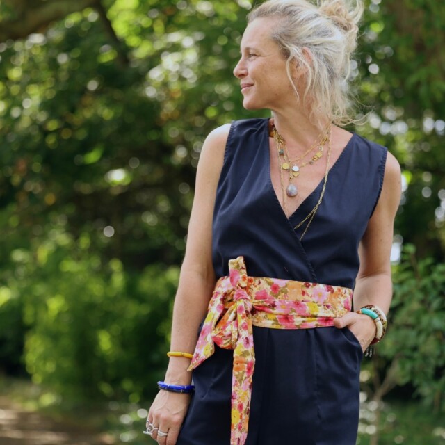 Quintessence - Ceinture Anita Double gaze de coton "Fleurs en feu"