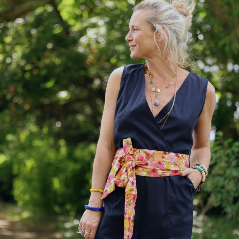 Quintessence - Ceinture Anita Double gaze de coton "Fleurs en feu"