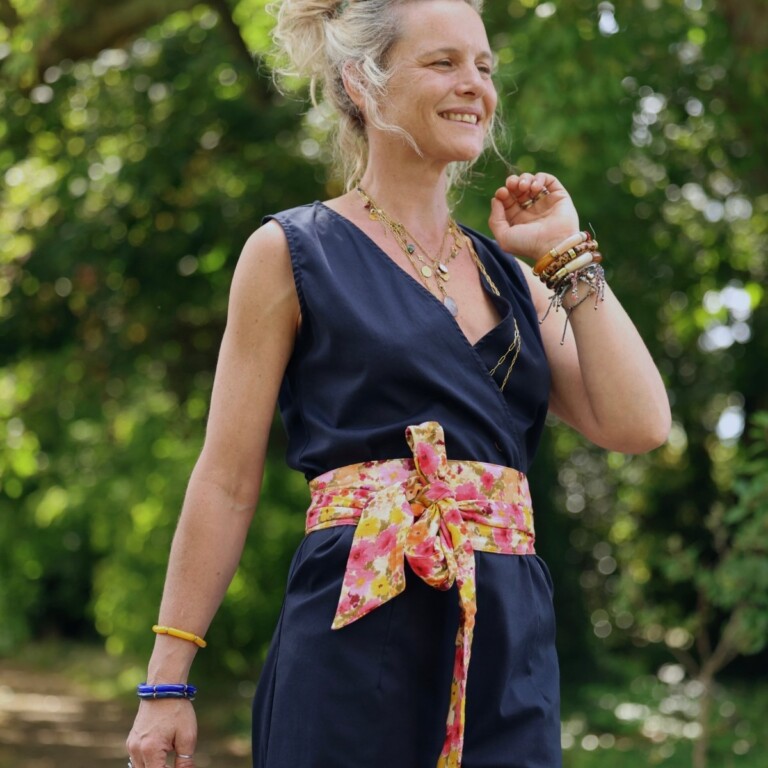 Quintessence - Ceinture Anita Double gaze de coton "Fleurs en feu"