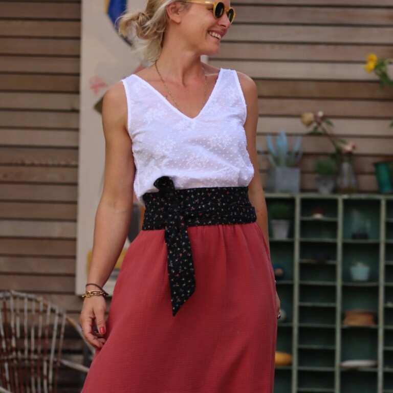 Quintessence - Ceinture Anita Double gaze de coton imprimé fleurs du soir