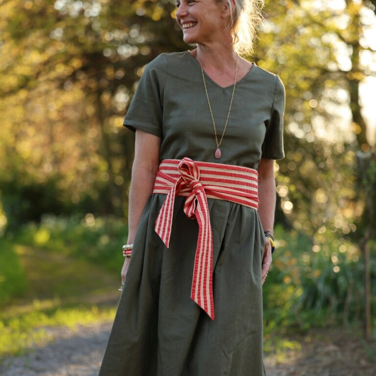 Quintessence - Ceinture Anita – Seersucker rayé rouge orangé