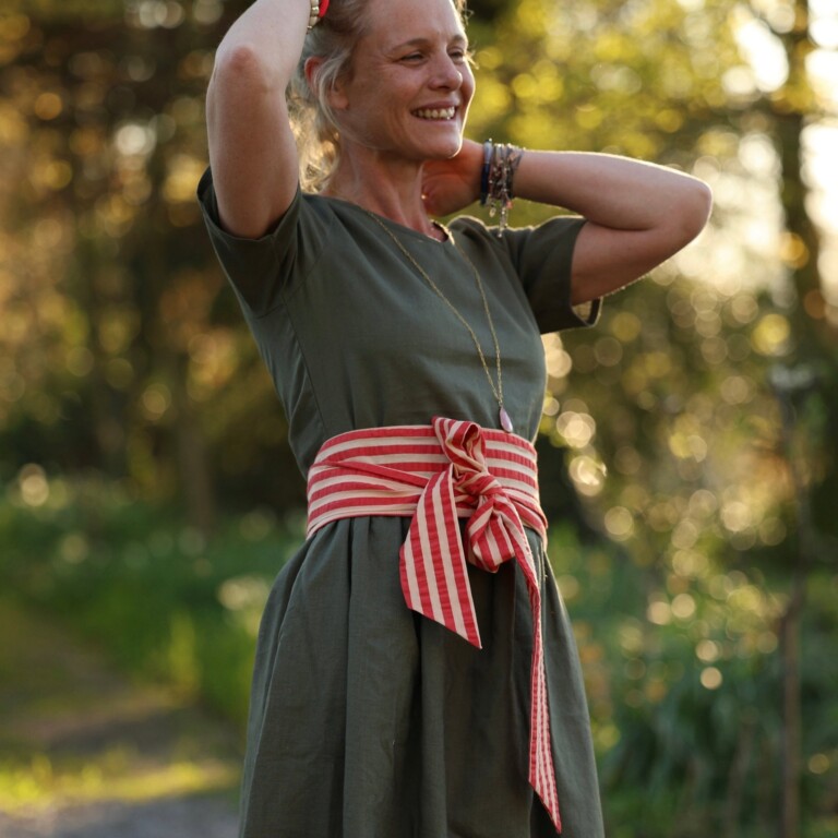 Quintessence - Ceinture Anita – Seersucker rayé rouge orangé