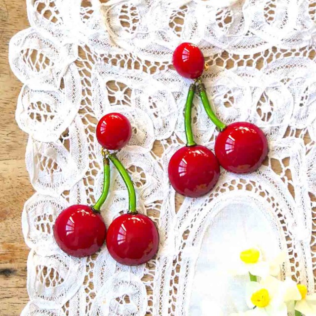 Ciléa Bijoux - Boucles d'oreilles pendantes Cerises - Maxi – Tiges (oreilles percées)