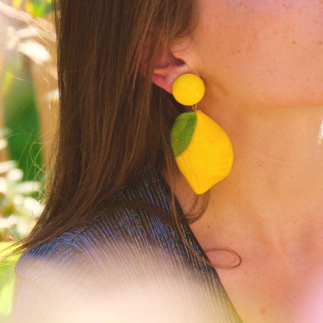 Ciléa Bijoux - Boucles d'oreilles Citron - Maxi – Tiges (oreilles percées)