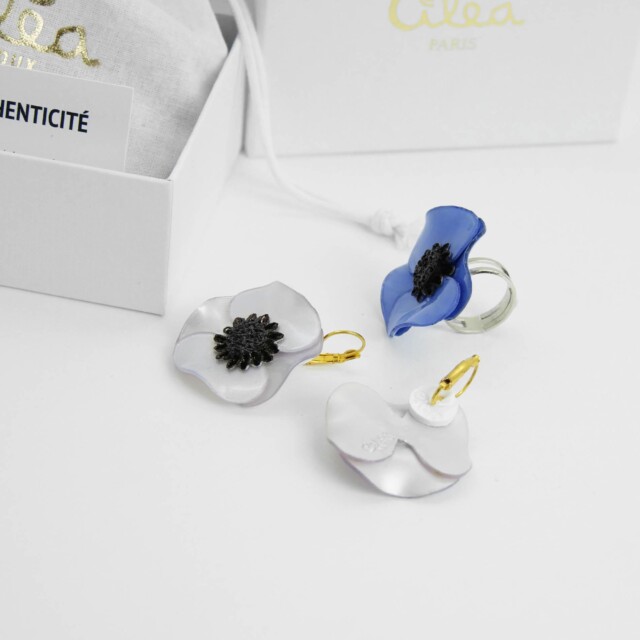 Ciléa Bijoux - Coffret cadeau Anémone petites boucles d'oreilles + bague – Argent / Clips (oreilles non percées)