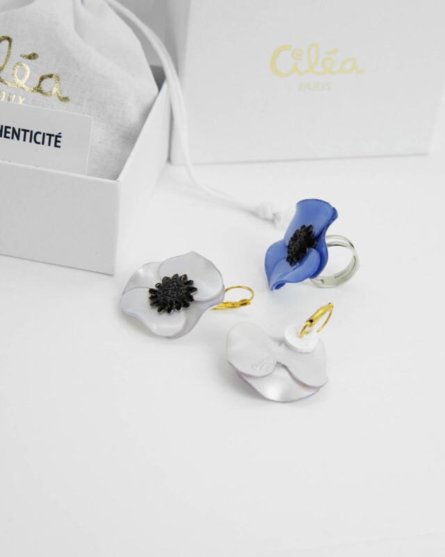 Ciléa Bijoux - Coffret cadeau Anémone petites boucles d'oreilles + bague – Argent / Clips (oreilles non percées)