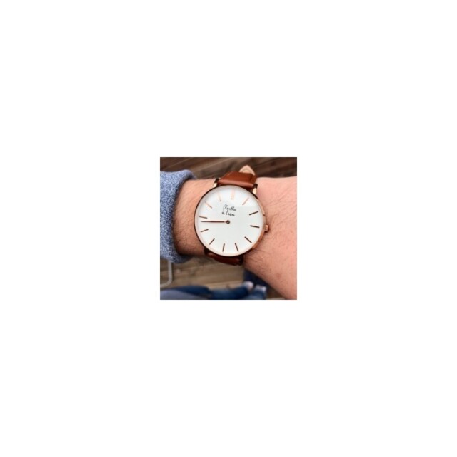 Menthe à l'eau - Coffret Montre Véritable Femme et Homme Bracelet Cuir Camel fond