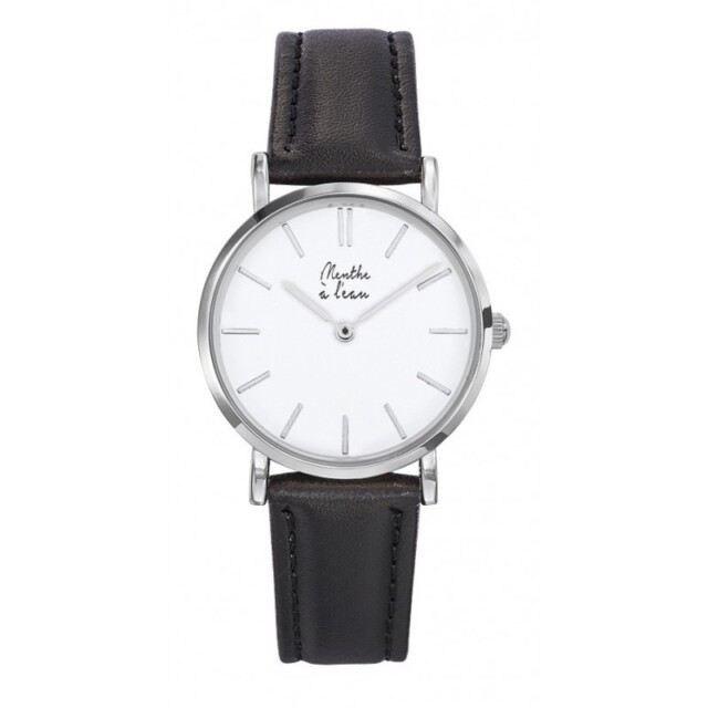 Menthe à l'eau - Coffret Montre Véritable Femme et Homme Bracelet Cuir Noir fond
