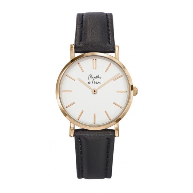 Menthe à l'eau - Coffret Montre Véritable Femme et Homme Bracelet Cuir Noir fond