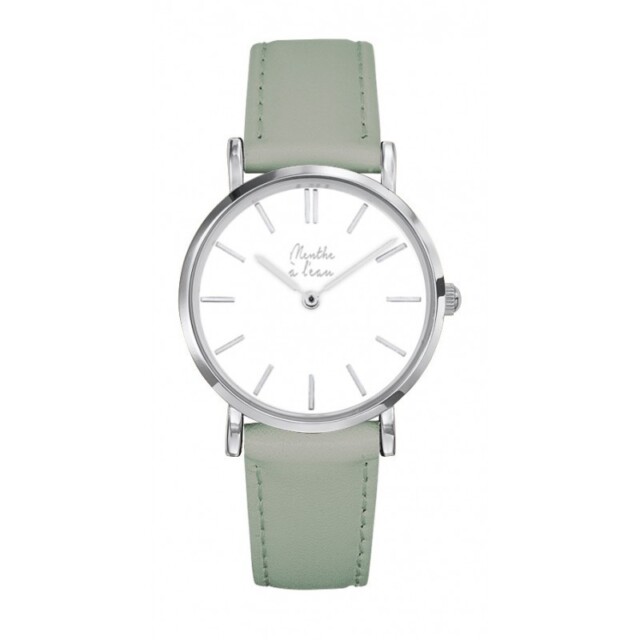 Menthe à l'eau - Coffret Montre Véritable Femme et Homme Bracelet Cuir Vert fond