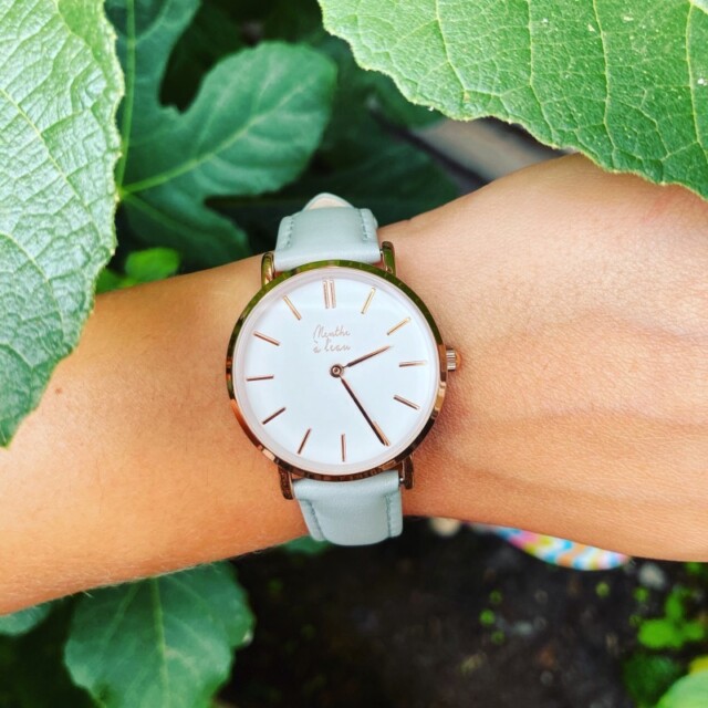 Menthe à l'eau - Coffret Montre Véritable Femme et Homme Bracelet Cuir Vert fond