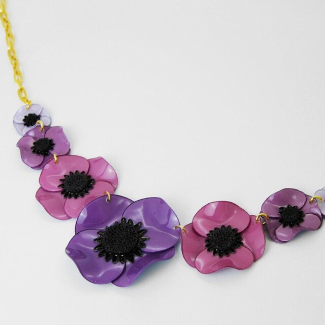 Ciléa Paris - Collier enmaillé 7 fleurs Anémone - Grand – Citron