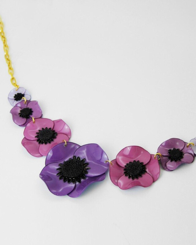 Ciléa Paris - Collier enmaillé 7 fleurs Anémone - Grand – Citron