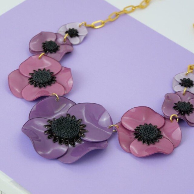 Ciléa Paris - Collier enmaillé 7 fleurs Anémone - Grand – Citron
