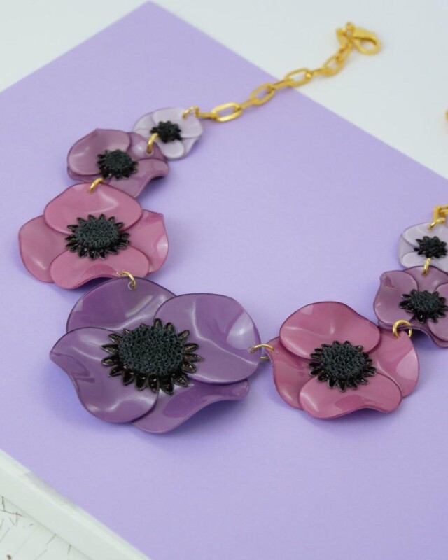 Ciléa Paris - Collier enmaillé 7 fleurs Anémone - Grand – Citron