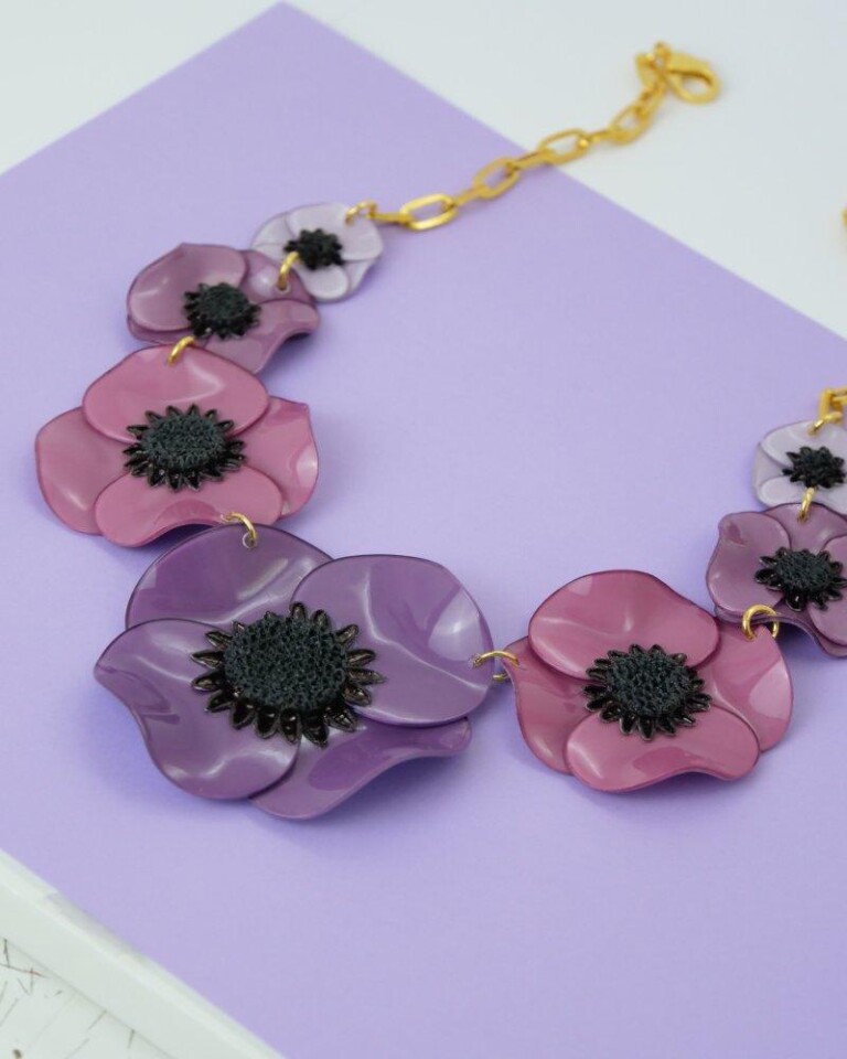 Ciléa Paris - Collier enmaillé 7 fleurs Anémone - Grand – Citron