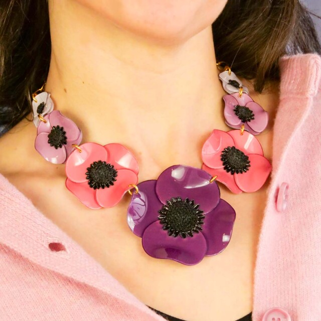 Ciléa Paris - Collier enmaillé 7 fleurs Anémone - Grand – Citron