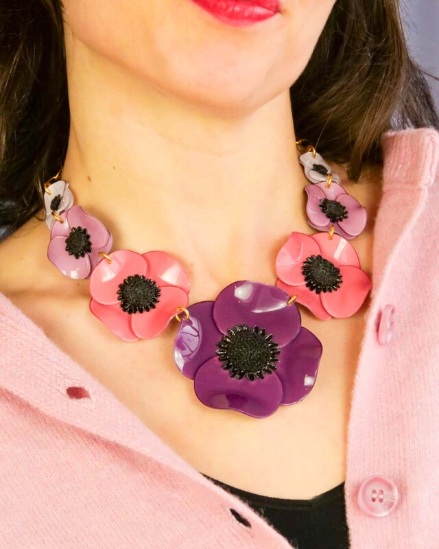 Ciléa Paris - Collier enmaillé 7 fleurs Anémone - Grand – Citron