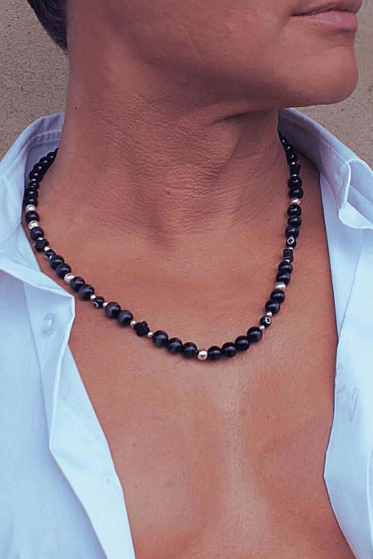 NEIJE - Collier Lucky Onyx et Argent 925 – 50 cm + extension de 5 cm