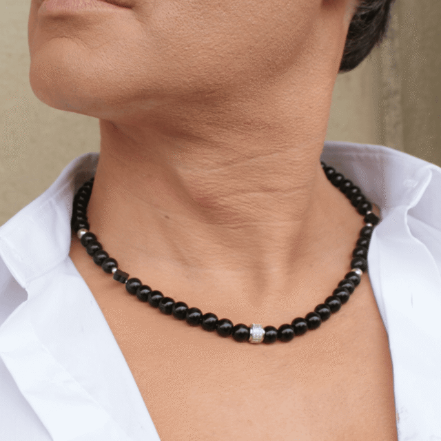 NEIJE - Collier Iconic Onyx et Argent 925 – 50 cm + extension de 5 cm