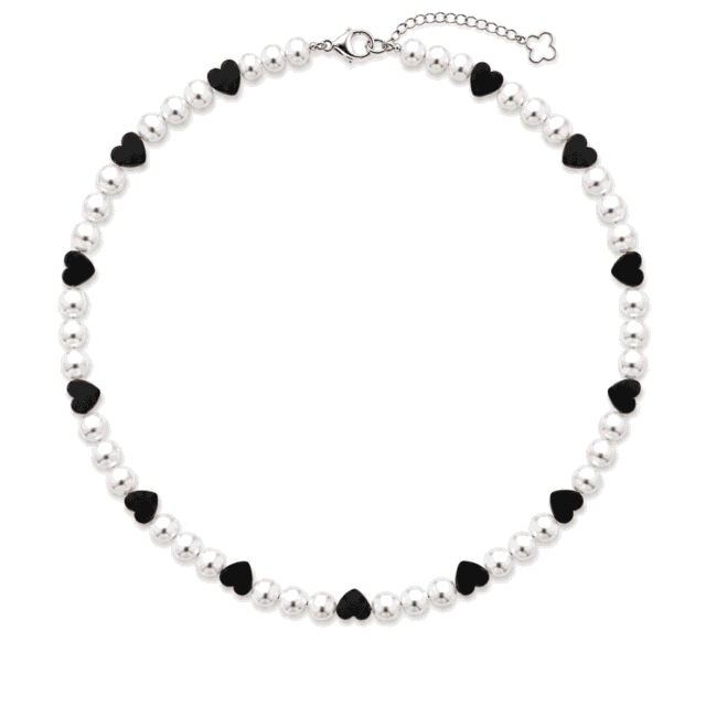 NEIJE - Collier Pigalle Perles de Culture et Hématite Coeurs – 50 cm + extension de 5 cm