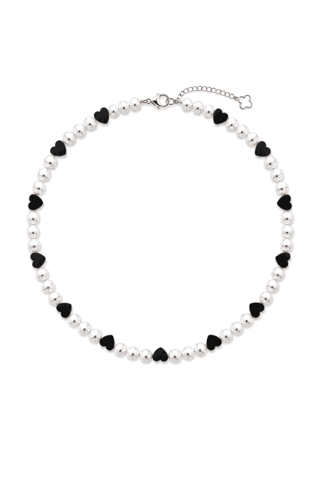 NEIJE - Collier Pigalle Perles de Culture et Hématite Coeurs – 50 cm + extension de 5 cm