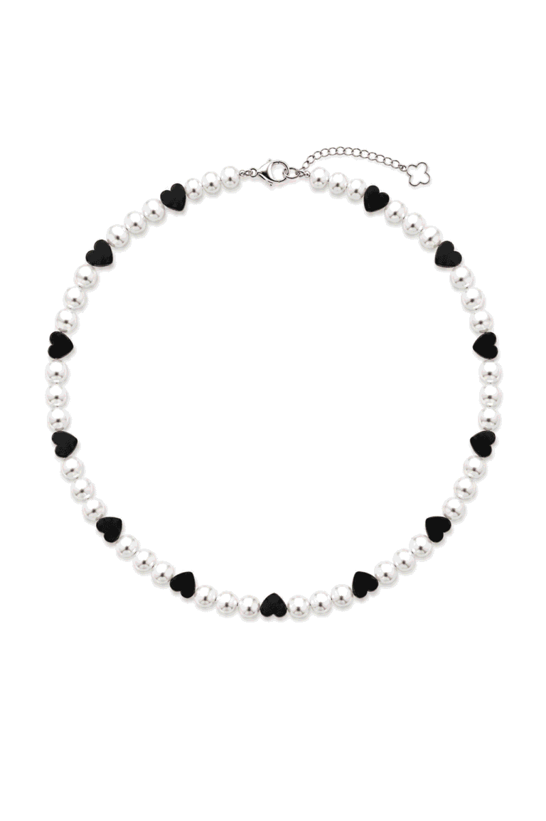 NEIJE - Collier Pigalle Perles de Culture et Hématite Coeurs – 50 cm + extension de 5 cm