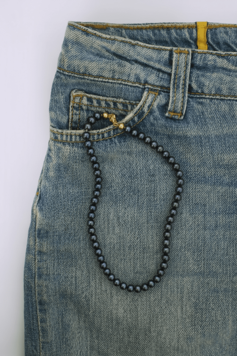 NEIJE - Collier Esmeralda Perles de Culture Noires – 50 cm + extension de 5 cm