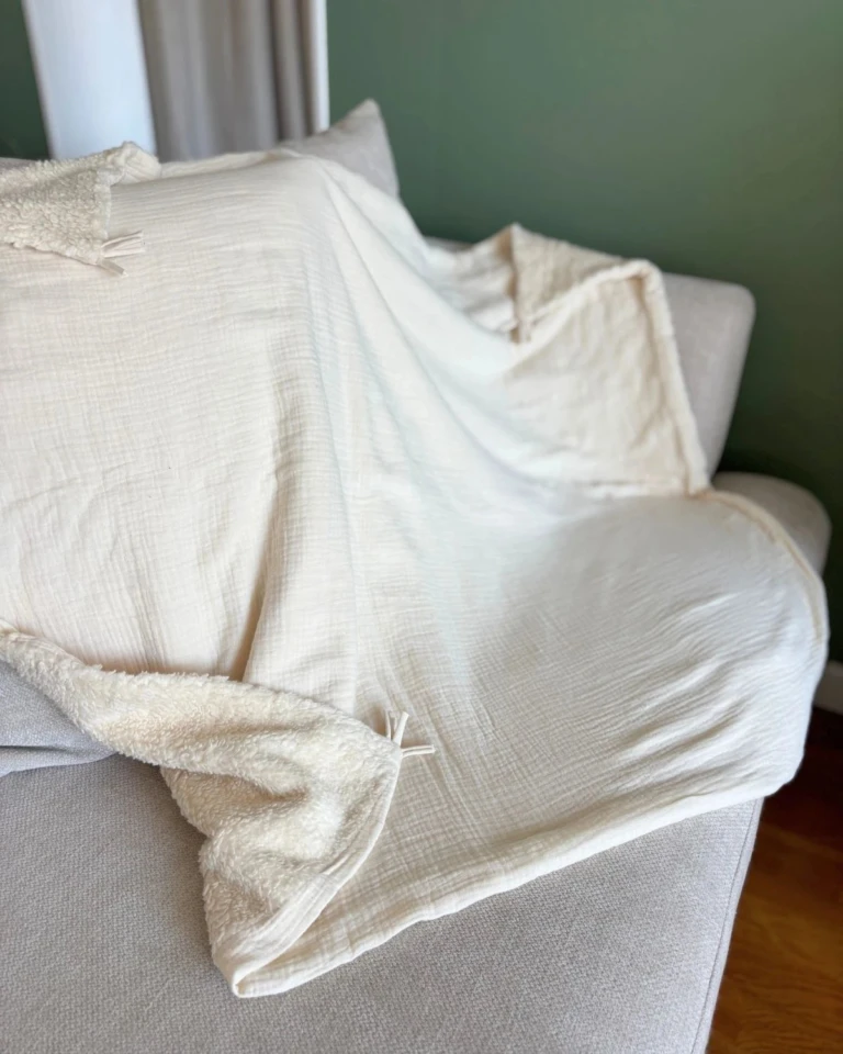 petitpote - Couverture naissance chaude - Coton – Ecru / 100x100 cm