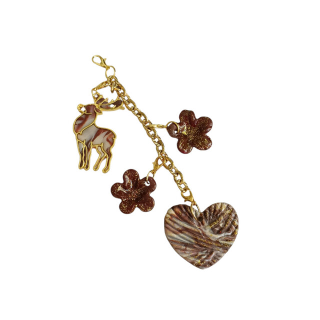 L’Atelier de Patricia - Ensemble porte clés sac Cerf d’Automne Enchanté – Marron clair