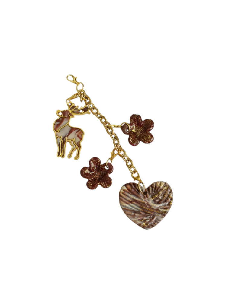 L’Atelier de Patricia - Ensemble porte clés sac Cerf d’Automne Enchanté – Marron clair