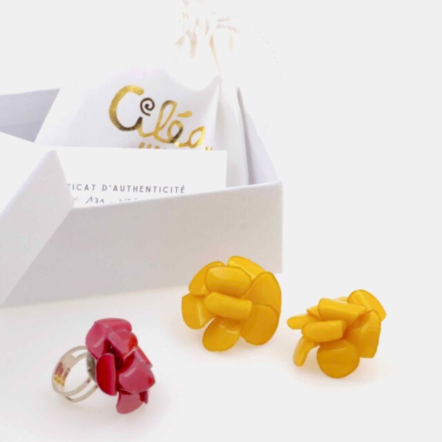 Ciléa Bijoux - Coffret cadeau Marie-Alix boucles d'oreilles + bague – Orange / Tiges