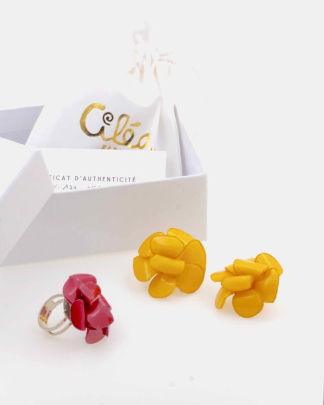 Ciléa Bijoux - Coffret cadeau Marie-Alix boucles d'oreilles + bague – Orange / Tiges